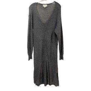 Anthropologie Saturday Sunday Gray Knit V-Neck Long Sleeve Midi Dress - MEDIUM